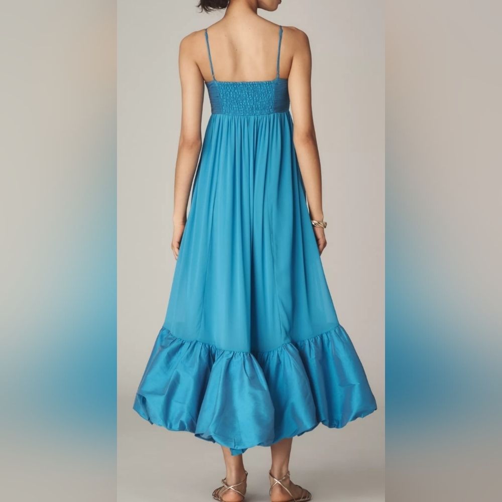 Anthropologie Blue Sweetheart Babydoll Ruffled Hem Maxi Dress - Picture 2 of 9